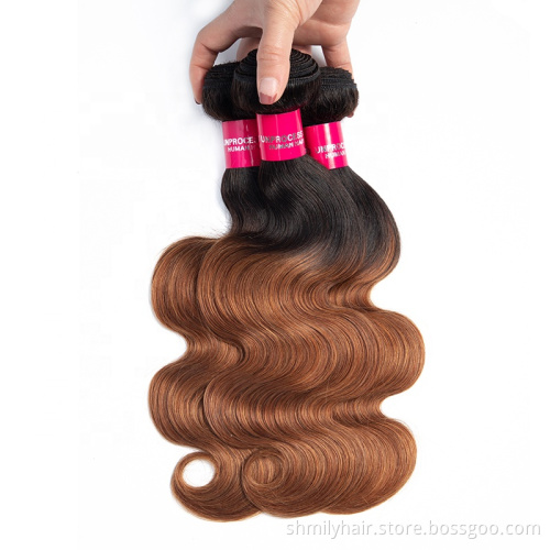 Wholesale Ombre 3 Tones Color 1B/4/30 Remy Brazilian Body Wave Human Hair Weave Bundles Virgin Cuticle Aligned Hair Extension